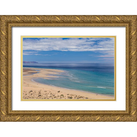 Canary Islands-Fuerteventura Island-Costa Calma-high angle view of Playa de Sotavento beach Gold Ornate Wood Framed Art Print with Double Matting by Bibikow, Walter