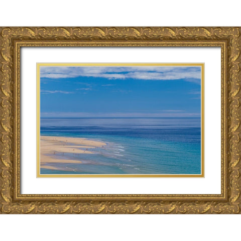 Canary Islands-Fuerteventura Island-Costa Calma-high angle view of Playa de Sotavento beach Gold Ornate Wood Framed Art Print with Double Matting by Bibikow, Walter