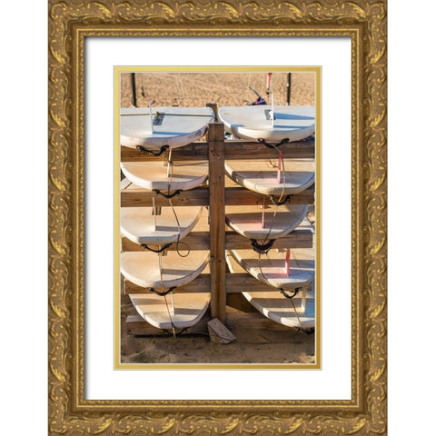 Canary Islands-Fuerteventura Island-Morro Jable-Playa del Matorral beach-surfboards Gold Ornate Wood Framed Art Print with Double Matting by Bibikow, Walter