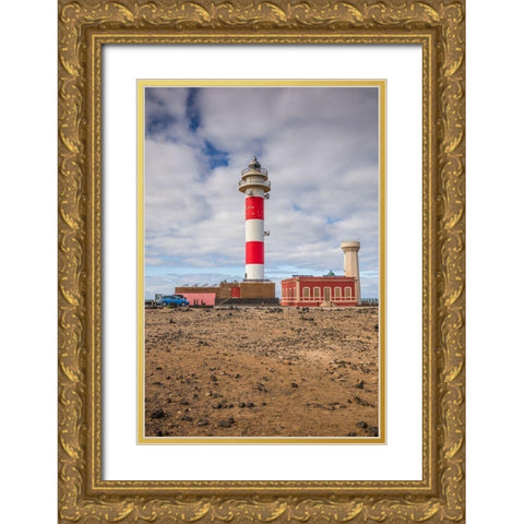 Canary Islands-Fuerteventura Island-El Cotillo-Faro de Toston lighthouse Gold Ornate Wood Framed Art Print with Double Matting by Bibikow, Walter