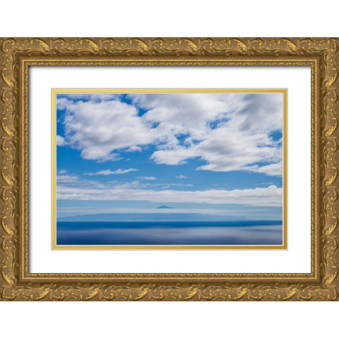 Canary Islands-La Palma Island-Villa de Mazo-view towards El Teide Mountain on Tenerife Island Gold Ornate Wood Framed Art Print with Double Matting by Bibikow, Walter