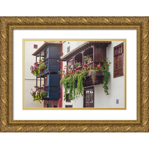 Canary Islands-La Palma Island-Santa Cruz de la Palma-traditional Canarian house balconies Gold Ornate Wood Framed Art Print with Double Matting by Bibikow, Walter