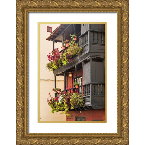 Canary Islands-La Palma Island-Santa Cruz de la Palma-traditional Canarian house balconies Gold Ornate Wood Framed Art Print with Double Matting by Bibikow, Walter