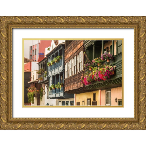 Canary Islands-La Palma Island-Santa Cruz de la Palma-traditional Canarian house balconies Gold Ornate Wood Framed Art Print with Double Matting by Bibikow, Walter