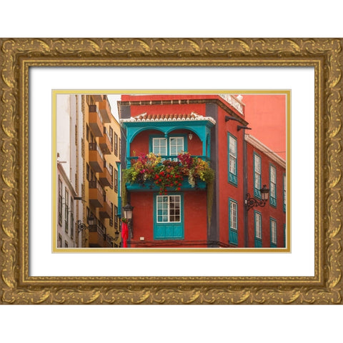 Canary Islands-La Palma Island-Santa Cruz de la Palma-traditional Canarian house balconies Gold Ornate Wood Framed Art Print with Double Matting by Bibikow, Walter