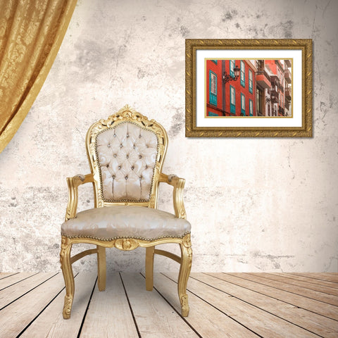 Canary Islands-La Palma Island-Santa Cruz de la Palma-traditional Canarian house balconies Gold Ornate Wood Framed Art Print with Double Matting by Bibikow, Walter