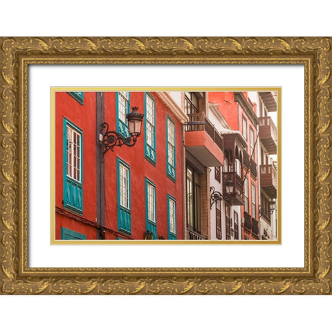 Canary Islands-La Palma Island-Santa Cruz de la Palma-traditional Canarian house balconies Gold Ornate Wood Framed Art Print with Double Matting by Bibikow, Walter