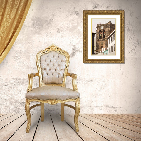 Canary Islands-La Palma Island-Santa Cruz de la Palma-Plaza Espana-Iglesia del Salvador church Gold Ornate Wood Framed Art Print with Double Matting by Bibikow, Walter