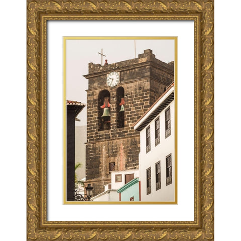 Canary Islands-La Palma Island-Santa Cruz de la Palma-Plaza Espana-Iglesia del Salvador church Gold Ornate Wood Framed Art Print with Double Matting by Bibikow, Walter