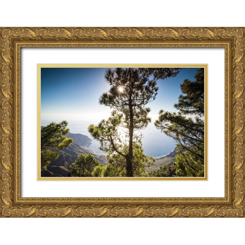 Canary Islands-El Hierro Island-Mirador de las Playas-elevated view of the east coast Gold Ornate Wood Framed Art Print with Double Matting by Bibikow, Walter