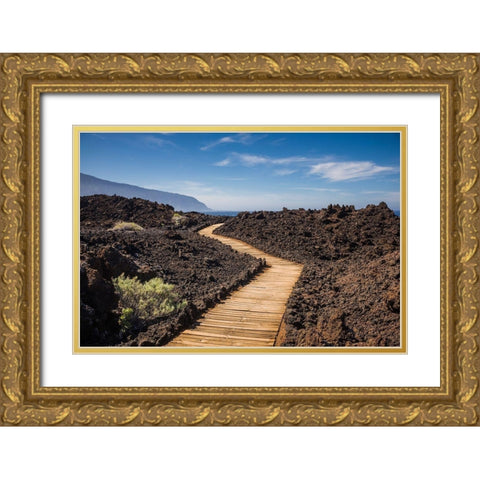 Canary Islands-El Hierro Island-Las Puntas-La Maceta-coastal walkway Gold Ornate Wood Framed Art Print with Double Matting by Bibikow, Walter
