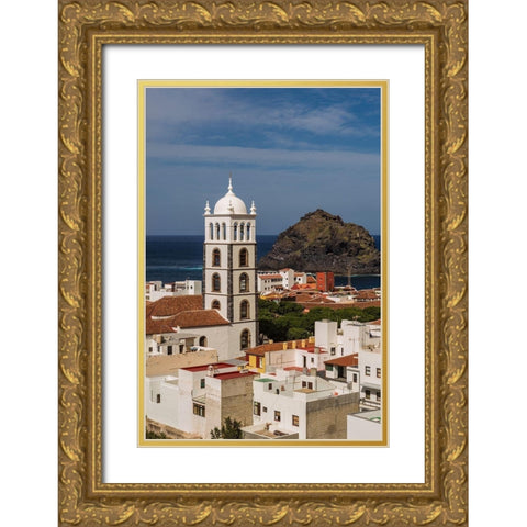 Canary Islands-Tenerife Island-Garachico-elevated town view with the Iglesia de Santa Ana church Gold Ornate Wood Framed Art Print with Double Matting by Bibikow, Walter