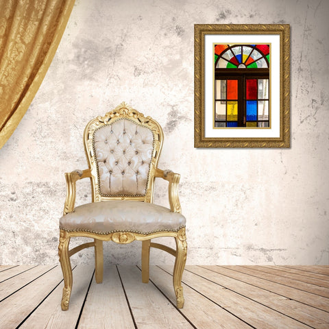 Canary Islands-Tenerife Island-La Orotava-traditional Canarian house with stained glass windows Gold Ornate Wood Framed Art Print with Double Matting by Bibikow, Walter