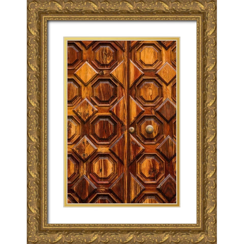 Canary Islands-Tenerife Island-La Orotava-door detail Gold Ornate Wood Framed Art Print with Double Matting by Bibikow, Walter