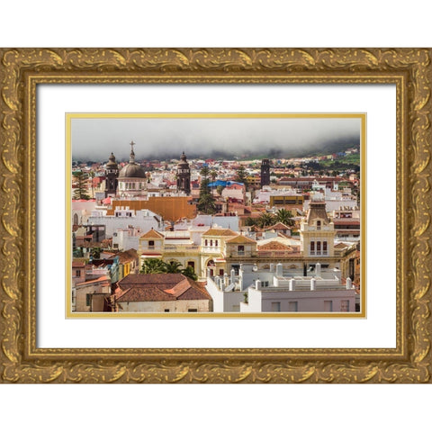 Canary Islands-Tenerife Island-San Cristobal de La Laguna-elevated view of the historical center Gold Ornate Wood Framed Art Print with Double Matting by Bibikow, Walter