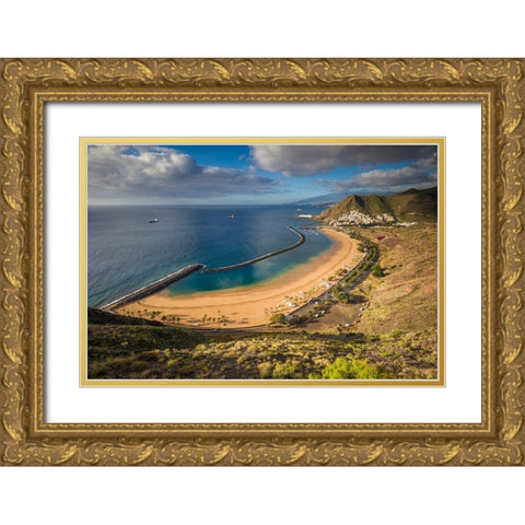 Canary Islands-Tenerife Island-San Andres-elevated view of beach town Gold Ornate Wood Framed Art Print with Double Matting by Bibikow, Walter