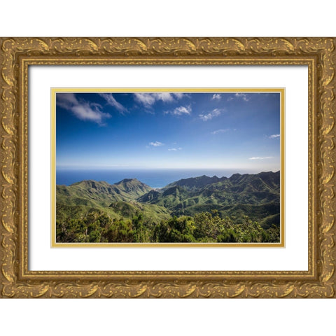 Canary Islands-Tenerife Island-northeast-La Cumbrilla-view of the Anaga Mountains Gold Ornate Wood Framed Art Print with Double Matting by Bibikow, Walter