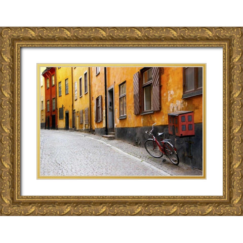 Sweden, Stockholm Street scene in Gamla Stan Gold Ornate Wood Framed Art Print with Double Matting by Ross, Nancy ,  Steve
