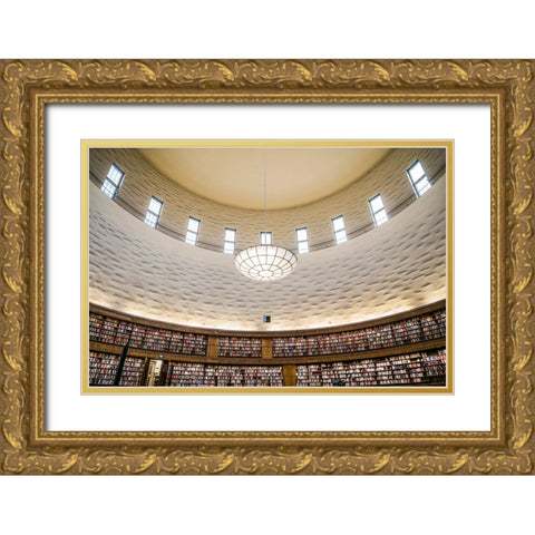 Sweden-Stockholm-City Library-circular interior by architect Erik Gunnar Asplund Gold Ornate Wood Framed Art Print with Double Matting by Bibikow, Walter