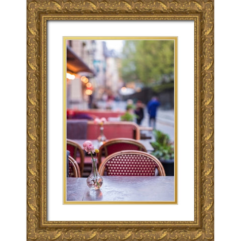 Sweden-Stockholm-Gamla Stan-Old Town-cafe tables Gold Ornate Wood Framed Art Print with Double Matting by Bibikow, Walter