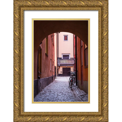 Sweden-Stockholm-Gamla Stan-Old Town-Royal Palace-old town street Gold Ornate Wood Framed Art Print with Double Matting by Bibikow, Walter