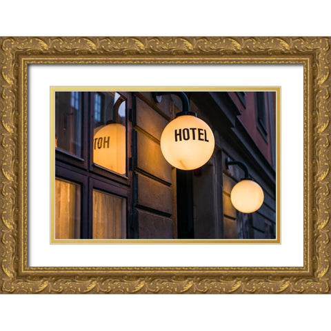 Sweden-Stockholm-Gamla Stan-Old Town-hotel sign Gold Ornate Wood Framed Art Print with Double Matting by Bibikow, Walter