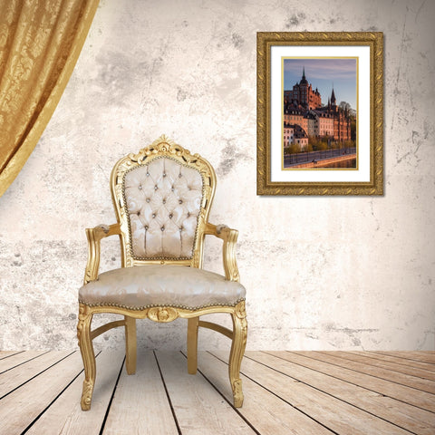 Sweden-Stockholm-view towards Sodermalm neighborhood-sunset Gold Ornate Wood Framed Art Print with Double Matting by Bibikow, Walter