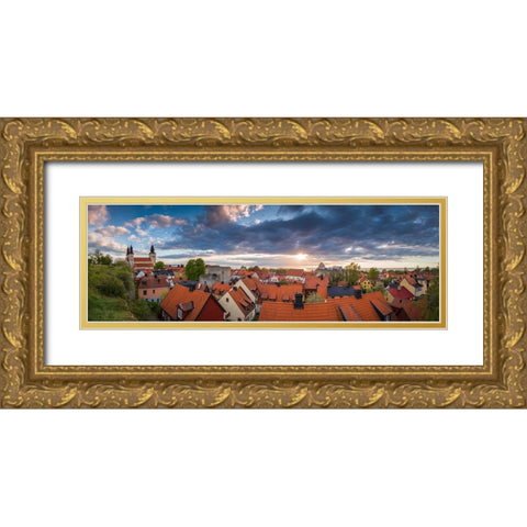 Sweden-Gotland Island-Visby-Visby Cathedral-12th century-and the city skyline Gold Ornate Wood Framed Art Print with Double Matting by Bibikow, Walter