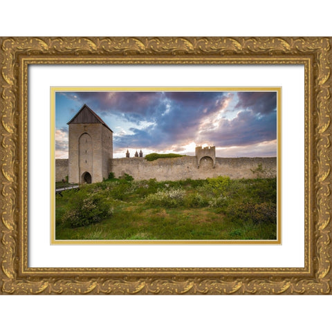 Sweden-Gotland Island-Visby-12th century city wall-most complete medieval city wall in Europe-Oster Gold Ornate Wood Framed Art Print with Double Matting by Bibikow, Walter