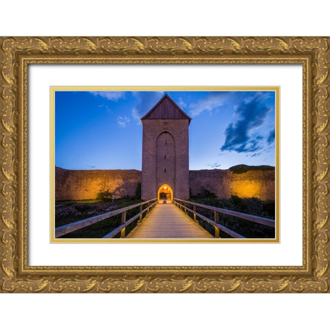 Sweden-Gotland Island-Visby-12th century city wall-most complete medieval city wall in Europe-Oster Gold Ornate Wood Framed Art Print with Double Matting by Bibikow, Walter