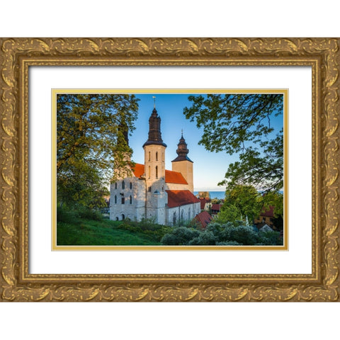 Sweden-Gotland Island-Visby-Visby Cathedral-12th century-exterior Gold Ornate Wood Framed Art Print with Double Matting by Bibikow, Walter