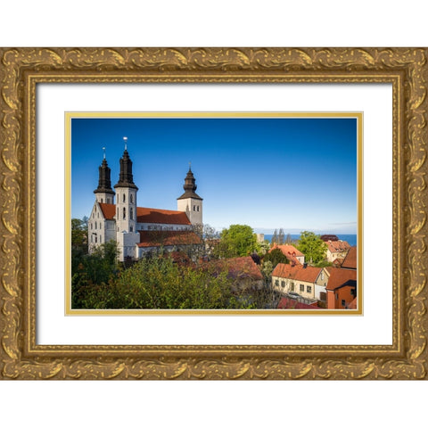 Sweden-Gotland Island-Visby-Visby Cathedral-12th century-exterior Gold Ornate Wood Framed Art Print with Double Matting by Bibikow, Walter