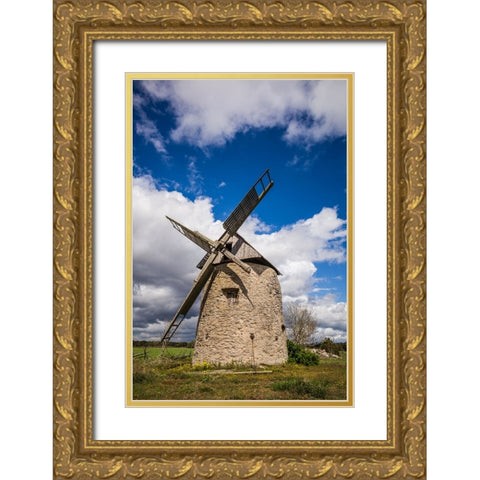 Sweden-Gotland Island-Botvatte-old windmill Gold Ornate Wood Framed Art Print with Double Matting by Bibikow, Walter