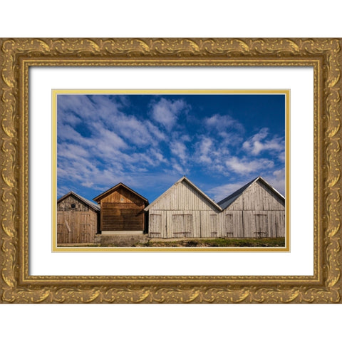 Sweden-Gotland Island-Djupvik-fishing shacks Gold Ornate Wood Framed Art Print with Double Matting by Bibikow, Walter