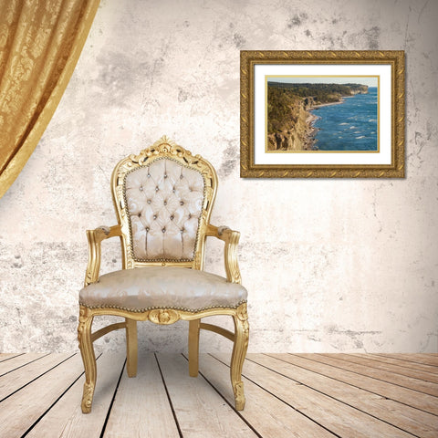 Sweden-Gotland Island-Hogklint-high angle view of western cliffs Gold Ornate Wood Framed Art Print with Double Matting by Bibikow, Walter