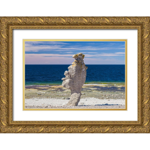 Sweden-Faro Island-Langhammars Area-Langhammar coastal limestone rauk rock Gold Ornate Wood Framed Art Print with Double Matting by Bibikow, Walter