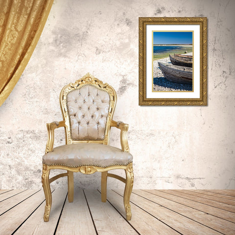 Sweden-Faro Island-Kursviken-coastal farmers fishing boats Gold Ornate Wood Framed Art Print with Double Matting by Bibikow, Walter