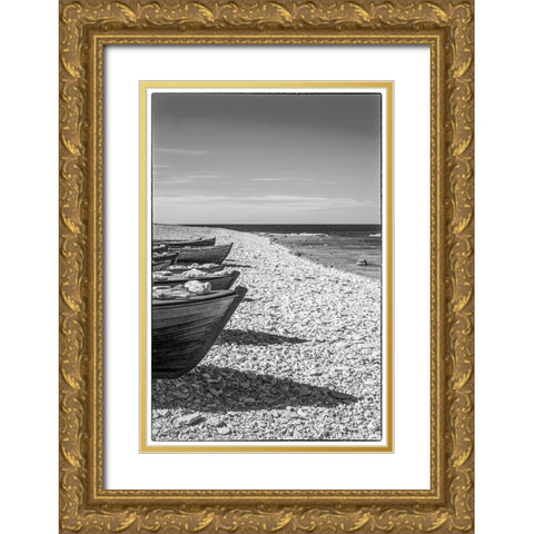 Sweden-Faro Island-Kursviken-coastal farmers fishing boats Gold Ornate Wood Framed Art Print with Double Matting by Bibikow, Walter