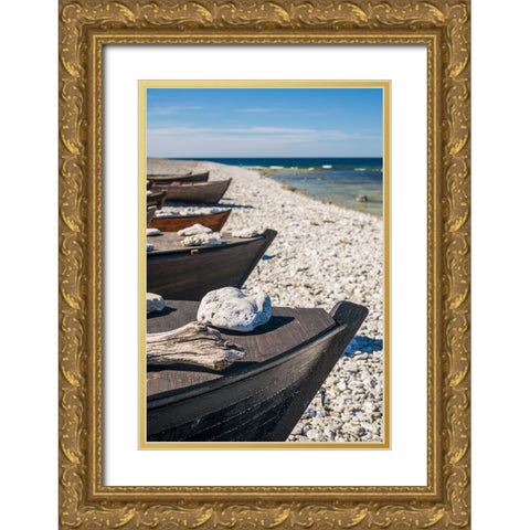 Sweden-Faro Island-Kursviken-coastal farmers fishing boats Gold Ornate Wood Framed Art Print with Double Matting by Bibikow, Walter