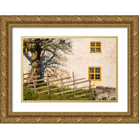 Sweden-Gotland Island-Fleringe-exterior farm Gold Ornate Wood Framed Art Print with Double Matting by Bibikow, Walter