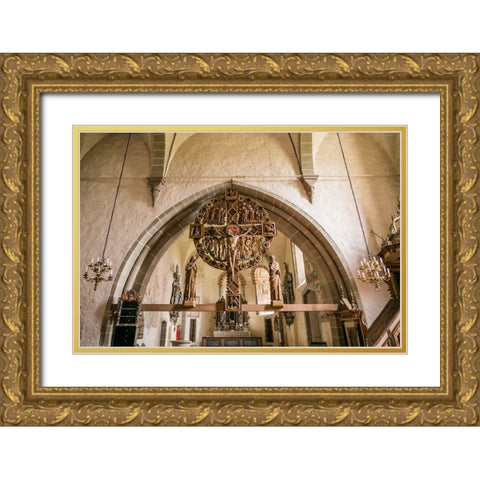 Sweden-Gotland Island-Oja-Oja church-crucifix Gold Ornate Wood Framed Art Print with Double Matting by Bibikow, Walter