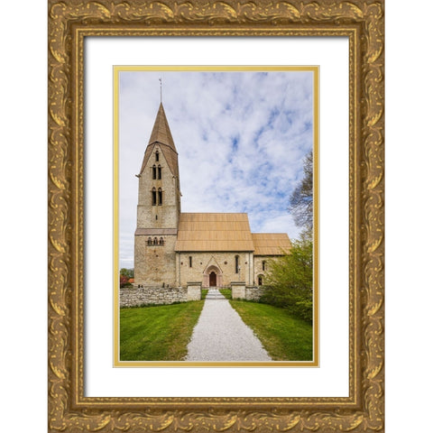 Sweden-Gotland Island-Oja-Oja church-exterior Gold Ornate Wood Framed Art Print with Double Matting by Bibikow, Walter