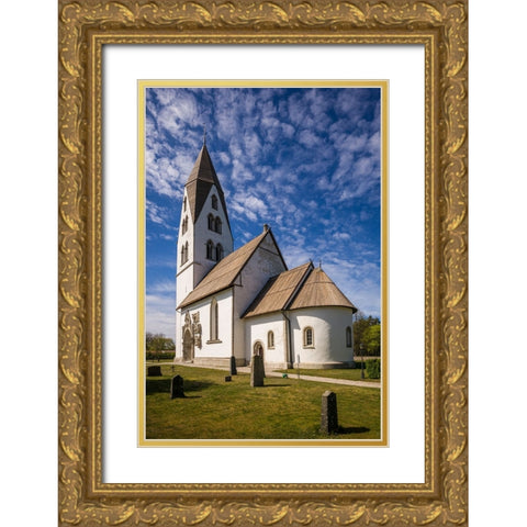 Sweden-Gotland Island-Stanga-Stanga church-exterior Gold Ornate Wood Framed Art Print with Double Matting by Bibikow, Walter