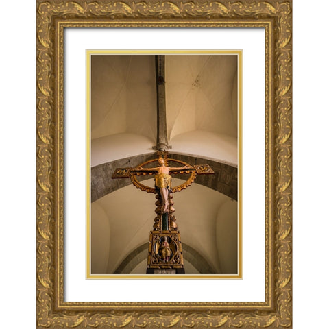 Sweden-Gotland Island-Stanga-Stanga church-interior crucifix Gold Ornate Wood Framed Art Print with Double Matting by Bibikow, Walter