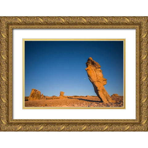 Sweden-Faro Island-Langhammars Area-Langhammar coastal limestone rauk rock-sunset Gold Ornate Wood Framed Art Print with Double Matting by Bibikow, Walter