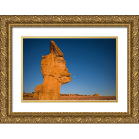 Sweden-Faro Island-Langhammars Area-Langhammar coastal limestone rauk rock-sunset Gold Ornate Wood Framed Art Print with Double Matting by Bibikow, Walter