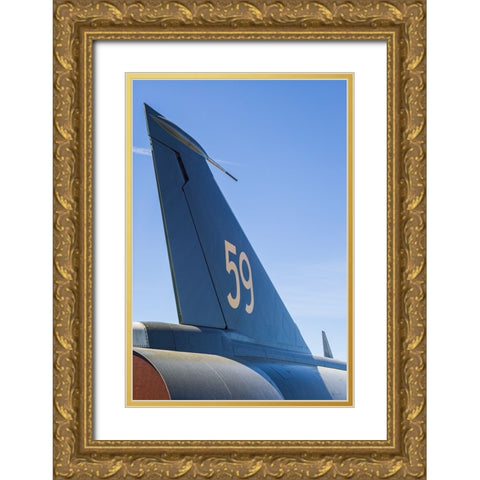 Sweden-Southeastern Sweden-Nykoping-F11 reconnaissance aircraft-F11 Museum-tail fin Gold Ornate Wood Framed Art Print with Double Matting by Bibikow, Walter