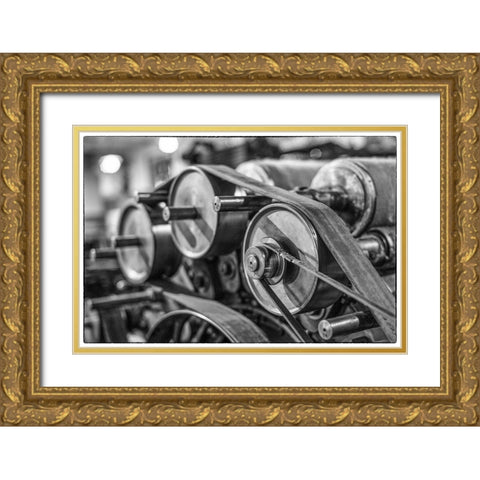 Sweden-Norrkoping-former mill town-19th century cloth loom pulleys Gold Ornate Wood Framed Art Print with Double Matting by Bibikow, Walter