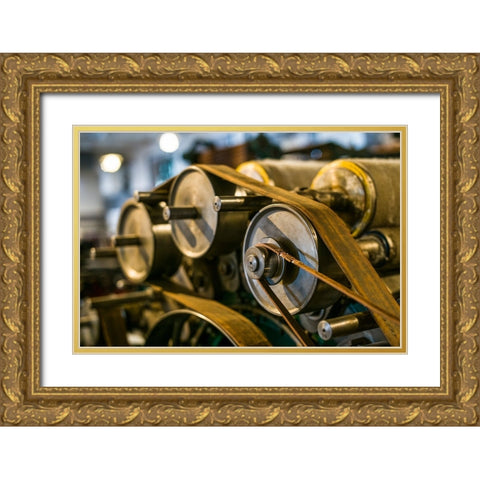 Sweden-Norrkoping-former mill town-19th century cloth loom pulleys Gold Ornate Wood Framed Art Print with Double Matting by Bibikow, Walter