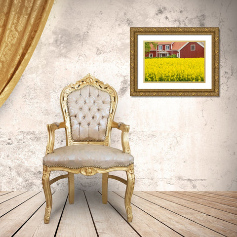 Sweden-Lake Vattern Area-Renstad-farm-springtime Gold Ornate Wood Framed Art Print with Double Matting by Bibikow, Walter